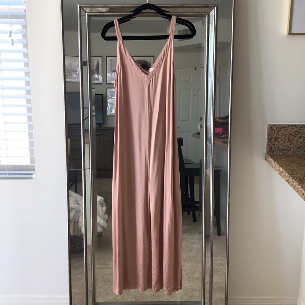 Silky blush wide leg romper with pockets